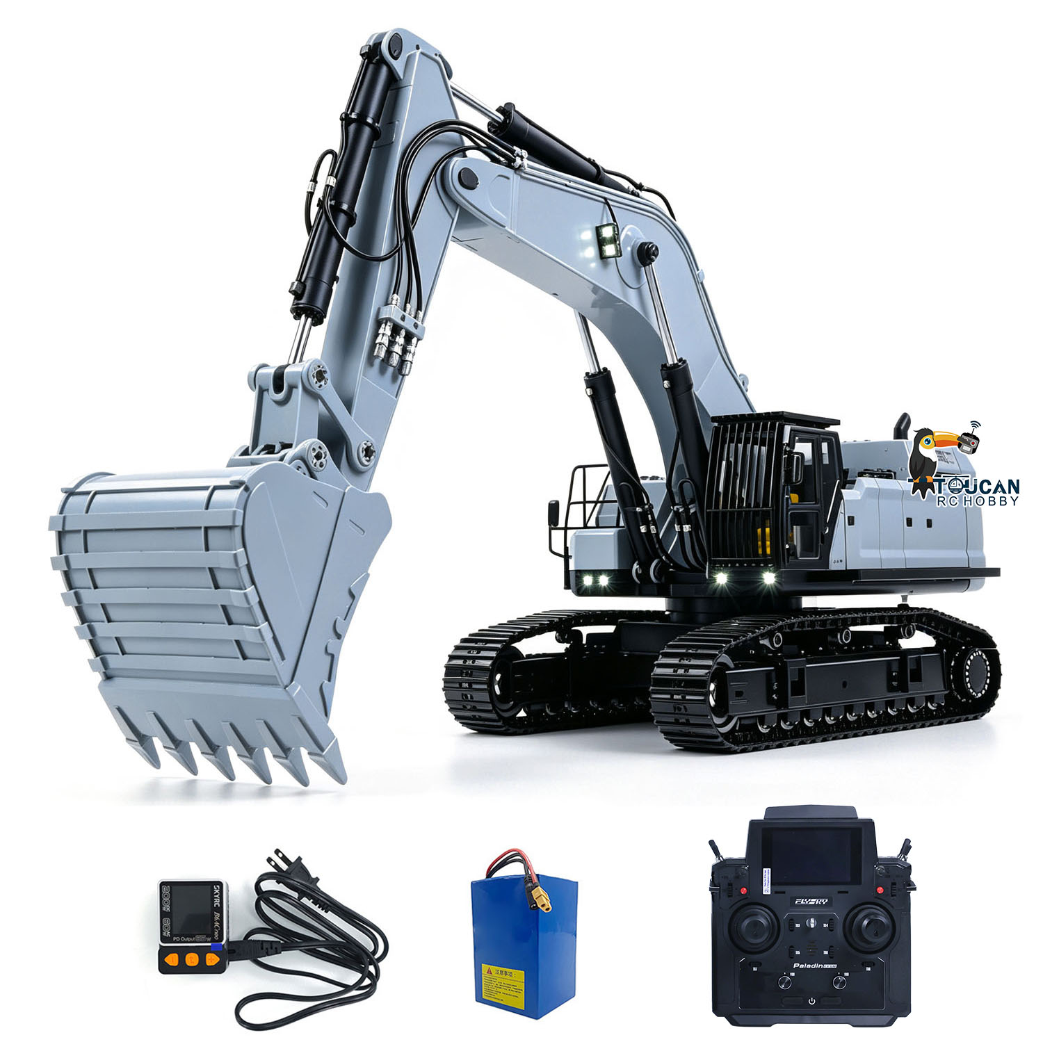 Rc Hobby Excavator - 1/12395F RC油圧式大型掘削機メタルリモートコントロールディガーモデルトラックカー3.0LデュアルポンプPaladin PL18EV LITEラジオスモーク