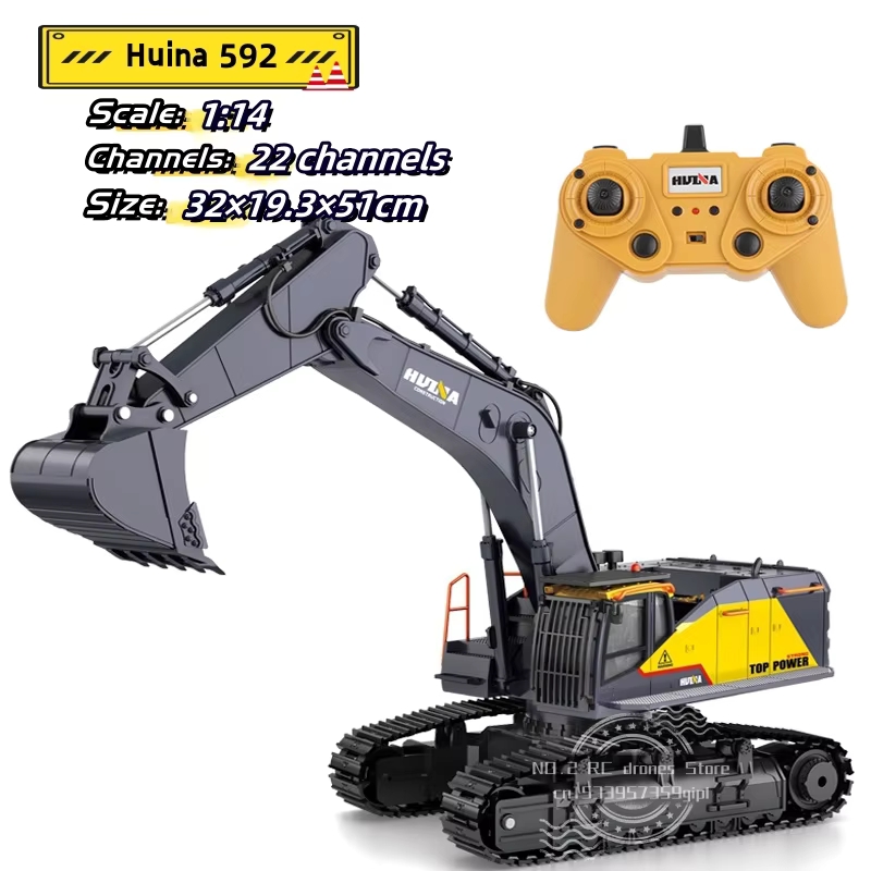 Rc Hobby Excavator - Huina-男の子用の大型リモコン合金掘削機、22チャンネルの建設車両、シミュレーション玩具、都市トラック、1:14